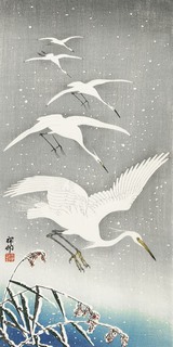 Image 2JP5688 Ohara Koson Descending egrets in snow
