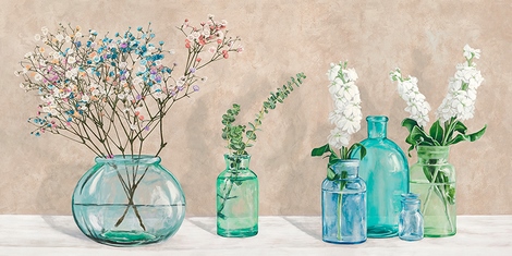 Image 2JT5317 Jenny Thomlinson Floral setting with glass vases