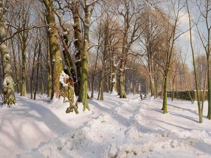 3AA2677-Snowy-forest-road-in-sunlight-ART-MODERNE-PAYSAGE-Peder-Mork--Monsted