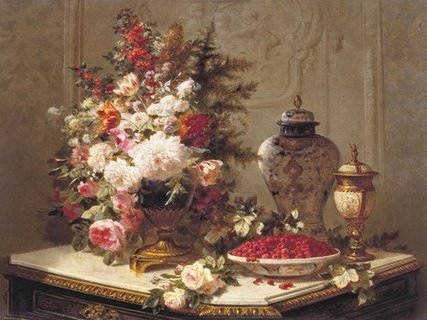 Image 3AA3104 Floral composition on a table (detail) FLEURS ART CLASSIQUE Jean-Baptiste Robie