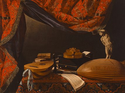 Image 3AA4368 Still Life with Musical Instruments Books and Sculpture ART CLASSIQUE FLEURS Evaristo Baschenis