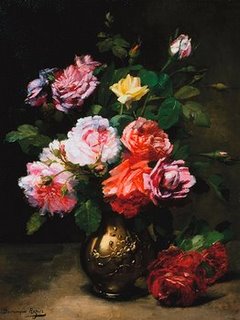 3AA551-Painting-of-Roses-in-a-Vase-FLEURS-ART-MODERNE-Dominique-Rozier