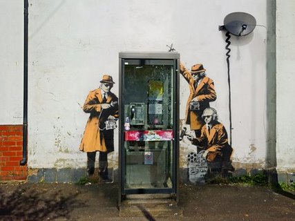 Image 3BY3647 Fairview Road and Hewlett Road in Cheltenham Gloucestershire (graffiti attributed to Banksy) URBAIN  Anonymous (attributed to Banksy) 