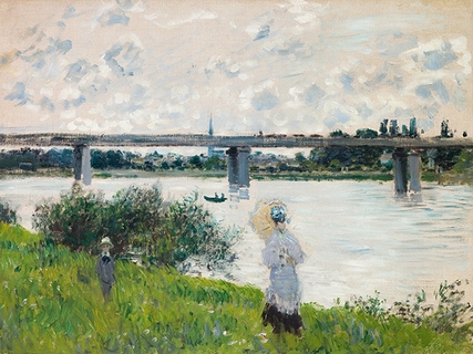 3CM5210-Claude-Monet-The-Promenade-with-the-Railroad-Bridge,-Argenteuil