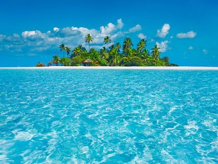 Image 3FK3155 Tropical lagoon with palm island Maldives PAYSAGE MARIN Frank Krahmer