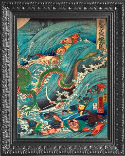 Tableau Utagawa-Recovering-a-jewel-from-the-palace-of-the-dragon-king-III