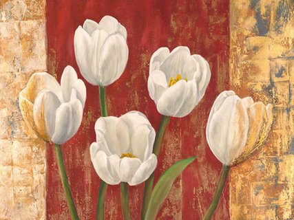 3JT4275-Tulips-on-Royal-Red-FLEURS--Jenny-Thomlinson