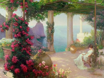 Image 3KS045 The Terrace Capri  PAYSAGE FIGURATIF Karl Maria Schuster