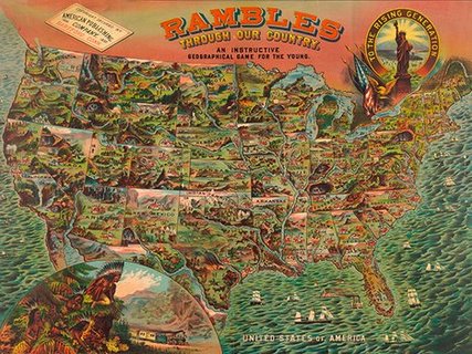 Image 3MP582 Game board with map of America 1890 CARTE   Anonymous