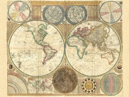 Image 3MP594 Double hemisphere map of the world 1794 CARTE ART CLASSIQUE Samuel Dunn