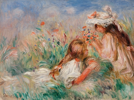 3PR5869-Pierre-Auguste-Renoir-Girls-in-the-Grass-Arranging-a-Bouquet
