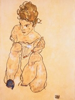 3SC074-Seated-Girl-in-Slip--ART-MODERNE-FIGURATIF-Egon-Schiele