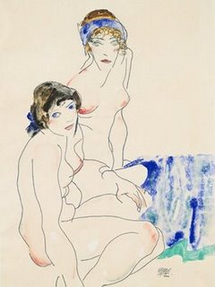3SC076-Two-Female-Nudes-by-the-Water--ART-MODERNE-FIGURATIF-Egon-Schiele