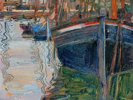 3SC3020-Boats-mirrored-in-the-Water-PAYSAGE-ART-MODERNE-Egon-Schiele-