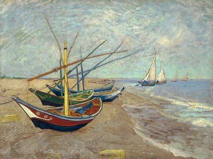 Image 3VG1050 Fishing Boats on the Beach at Les Saintes-Maries-de-la-Mer  PEINTRE PAYSAGE Vincent van Gogh