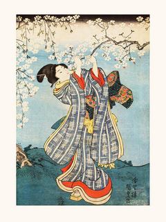 Image KUNISADA Beauté cueillant une branche de cerisier en fleurs 1843-1847 SE_UtagawaKunisadaBeautecueillantunebranchedecerisierenfleursLabitEst8