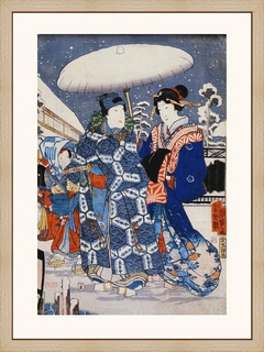 Un-couple-et-un-enfant-dans-la-neige---KUNISADA
