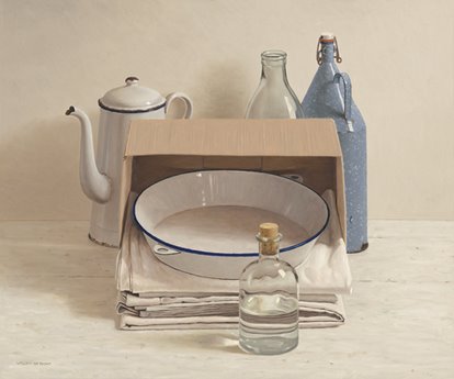 Image ig7331 Still life behind box with cloths and pa   Willem de Bont