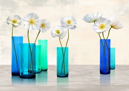 Image 3AN4580 Cynthia Ann Poppies in crystal vases (Aqua palette) FLEURS 
