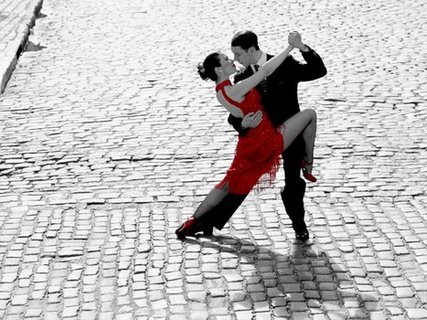 3AP1934-Couple-dancing-Tango-on-cobblestone-road-VINTAGE--Anonymous-