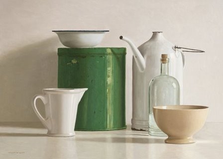 ig7327-Green-tin-box-bottle-2-jugs-and-2-bowl-DECORATIF-CUISINE--Willem-de-Bont